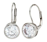 Boutons rund 925 Sterling Silber rhodiniert 2 Zirkonia Ohrringe Ohrhänger