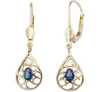 Boutons Tropfen 585 Gold Gelbgold 2 Safire blau Ohrringe Ohrhänger Goldohrringe