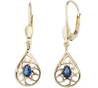 Boutons Tropfen 585 Gold Gelbgold 2 Safire blau Ohrringe Ohrhänger Goldohrringe