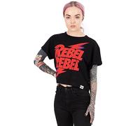 BOWIE David Cropped T-Shirt Damen Frauen Rebellen Song Band Schwarz Top L