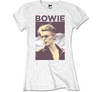 Bowie David - David Bowie Damen T-Shirt Smoking, Weiß, M, Langarm, Fan Merchandise