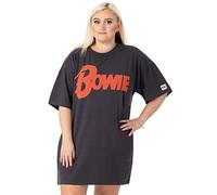 BOWIE David Oversized T-Shirt Kleid Damen Damen | Erwachsene Rebel Rebel Song Album Outfit | Charcoal Band Logo Lightning Bolt | Rock Concert Festival Kleidung