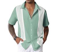 Bowling Hemd Herren Kurzarm Vintage Print Shirt Button Down Hawaii Holiday Hemd Männer Grün XL