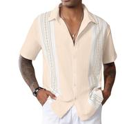 Bowling Hemd Herren Kurzarm Vintage Print Shirt Button Down Hawaii Holiday Hemd Männer Khaki XXL