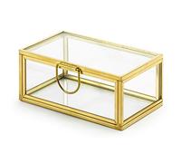PartyDeco Dekorative Schmuckschatulle Glas und Gold Metall Ringbox - 9 x 4 x 5,5 cm - Terrarium Glaskasten Schmuckbox Chmuckkästchen