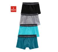 Boxer AUTHENTIC LE JOGGER "Boxershorts für Jungen", Jungen, Gr. 122/128, 4 Stk., bunt (petrol, türkis, grau, meliert, schwarz), Jersey, Obermaterial: 95% Baumwolle, 5% Elasthan, unifarben, körpernah,