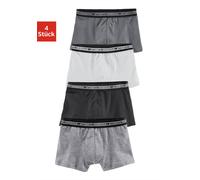 Boxer AUTHENTIC LE JOGGER "Boxershorts für Jungen", Jungen, Gr. 134/140, 4 Stk., schwarz-weiß (grau, meliert, schwarz, weiß, grau), Jersey, Obermaterial: 95% Baumwolle, 5% Elasthan, unifarben, körpern