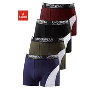 Boxer AUTHENTIC LE JOGGER "Boxershorts für Jungen", Jungen, Gr. 146/152, 4 Stk., bunt, Jersey, Obermaterial: 95% Baumwolle, 5% Elasthan, unifarben, körpernah, Unterhosen, cooler Look durch weißen Eins