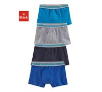 Boxer AUTHENTIC LE JOGGER "Boxershorts für Jungen", Jungen, Gr. 134/140, 4 Stk., blau (blau, navy, grau, meliert, türkis), Jersey, Obermaterial: 95% Baumwolle, 5% Elasthan, unifarben, körpernah, Unter