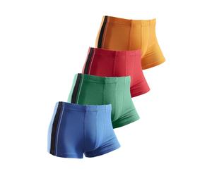 Boxer AUTHENTIC UNDERWEAR "Boxershorts für Herren", Herren, Gr. 3, 4 Stk., bunt (rot, orange, grün, blau), Jersey, Obermaterial: 95% Baumwolle, 5% Elasthan, unifarben, Unterhosen, mit kontrastfarbigen