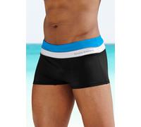 Boxer-Badehose BRUNO BANANI, Herren, Gr. 4, N-Gr, bunt (schwarz, türkis), Polyamid, Colorblocking, kontrastfarbene Details, Badehosen, mit Kontraststreifen (859347-4) schwarz, türkis