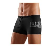Boxer-Badehose BRUNO BANANI, Herren, Gr. 6, N-Gr, schwarz, Polyamid, unifarben, Badehosen, mit seitlichem Print (728693-6) schwarz