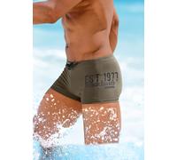 Boxer-Badehose BRUNO BANANI, Herren, Gr. 9, N-Gr, grün (oliv), Polyamid, unifarben, Badehosen Boxer-Badehose, mit seitlichem Print (428589-9)