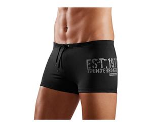 Boxer-Badehose BRUNO BANANI, Herren, Gr. 9, N-Gr, schwarz, Polyamid, unifarben, Badehosen, mit seitlichem Print (728693-9) schwarz