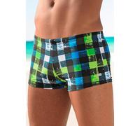 Boxer-Badehose BUFFALO, Herren, Gr. 5, N-Gr, schwarz (schwarz, grün), Polyamid, kariert, Badehosen, in trendiger Karo-Optik (600563-5) schwarz, grün