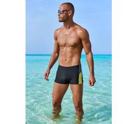 Boxer-Badehose H.I.S, Herren, Gr. 5, N-Gr, schwarz (schwarz, gelb), Recycling-Polyamid, unifarben mit Farbeinsätzen, Badehosen, im Colorblocking-Design (50458423-5) schwarz, gelb