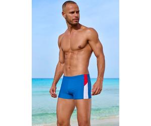 Boxer-Badehose H.I.S, Herren, Gr. 7, N-Gr, blau (blau, rot), Recycling-Polyamid, unifarben mit Farbeinsätzen, Badehosen, im Colorblocking-Design (27847234-7) blau, rot