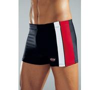 Boxer-Badehose H.I.S, Herren, Gr. 7, N-Gr, weiß (schwarz, rot, weiß), Polyamid, Badehosen, mit Kontrasteinsätzen (559620-7) schwarz, rot, weiß