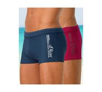 Boxer-Badehose S.OLIVER, Herren, Gr. 4, N-Gr, rot, Polyamid, unifarben, Badehosen, mit Logoschriftzug im coolen Used-Look (587826-4) rot