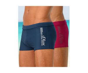 Boxer-Badehose S.OLIVER, Herren, Gr. 6, N-Gr, rot, Polyamid, unifarben, Badehosen, mit Logoschriftzug im coolen Used-Look (587826-6) rot