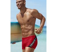 Boxer-Badehose VENICE BEACH, Herren, Gr. 5, N-Gr, rot, Recycling-Polyamid, unifarben mit Farbeinsatz, Badehosen, mit Logo-Schriftzug (24832358-5) rot