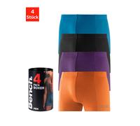 Boxer BENCH. "Boxershorts für Herren", Herren, Gr. S, 4 Stk., bunt (schwarz, türkis, orange, lila), Jersey, Obermaterial: 95% Baumwolle, 5% Elasthan, unifarben, Unterhosen, Unterhosen in der Dose mit