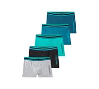Boxer BENCH. "Boxershorts für Jungen", Jungen, Gr. 134/140, 5 Stk., schwarz (grau, petrol, mint, hellpetrol, schwarz), Jersey, Obermaterial: 95% Baumwolle, 5% Elasthan, unifarben, körpernah, Unterhose