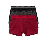 Boxer BONPRIX, Herren, Gr. 7, 3 Stk., rot, schwarz bedruckt, schwarz uni, Jersey, Obermaterial: 95% Baumwolle, 5% Elasthan, bedruckt, kontrastfarbene Details, unifarben, figurbetont, Unterhosen Boxer,