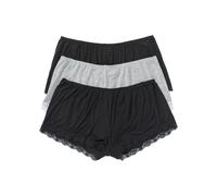 Boxer BONPRIX "Lockere Viskose Boxer (3er Pack)", Damen, Gr. 40/42 (M), 3 Stk., schwarz (schwarz, hellgrau meliert), Obermaterial: 95% Viskose, 5% Elasthan. Spitze: 84% Polyamid, 16% Elasthan, Unterho