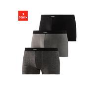 Boxer BRUNO BANANI "Boxershorts für Herren", Herren, Gr. L, 3 Stk., schwarz (bedruckt, schwarz, grau, meliert), Jersey, Obermaterial: 92% Baumwolle, 8% Elasthan (LYCRA), gemustert, unifarben, körperna