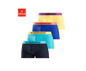 Boxer BRUNO BANANI "Boxershorts für Herren", Herren, Gr. L, 4 Stk., bunt (gelb, türkis, royalblau, navy), Jersey, Obermaterial: 95% Baumwolle, 5% Elasthan, unifarben, körpernah, Unterhosen, mit farbig