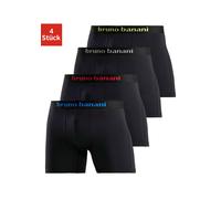 Boxer BRUNO BANANI "Boxershorts für Herren", Herren, Gr. L, 4 Stk., schwarz, Jersey, Obermaterial: 95% Baumwolle, 5% Elasthan, unifarben, Unterhosen, mit längerem Bein und auffälligen Logobund (787457