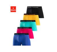 Boxer BRUNO BANANI "Boxershorts für Herren", Herren, Gr. L, 5 Stk., bunt (blau, pink, mint, gelb, schwarz), Jersey, Obermaterial: 95% Baumwolle, 5% Elasthan, unifarben, Unterhosen, mit Streifen Logo W