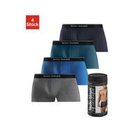 Boxer BRUNO BANANI "Boxershorts für Herren", Herren, Gr. M (5), 4 Stk., bunt (blaupetrol, navy, royalblau, grau meliert), Jersey, Obermaterial: 95% Baumwolle, 5% Elasthan, unifarben, körpernah, Unterh