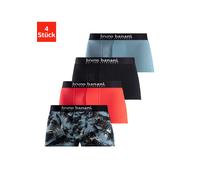 Boxer BRUNO BANANI "Boxershorts für Herren", Herren, Gr. M (5), 4 Stk., bunt (grau bedruckt, rot, grau, schwarz), Jersey, Obermaterial: 92% Baumwolle, 8% Elasthan, bedruckt, unifarben, Unterhosen, mit