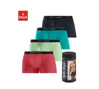 Boxer BRUNO BANANI "Boxershorts für Herren", Herren, Gr. M (5), 4 Stk., bunt (rot, grün, türkis, schwarz), Jersey, Obermaterial: 95% Baumwolle, 5% Elasthan, unifarben, körpernah, Unterhosen, in der Do