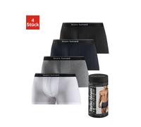 Boxer BRUNO BANANI "Boxershorts für Herren", Herren, Gr. M (5), 4 Stk., bunt (weiß, grau meliert, navy, schwarz), Jersey, Obermaterial: 95% Baumwolle, 5% Elasthan, unifarben, körpernah, Unterhosen, in