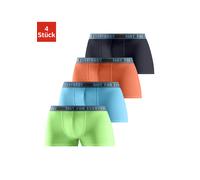 Boxer BRUNO BANANI "Boxershorts für Herren", Damen, Gr. S (4), 4 Stk., bunt (hellgrün, türkis, orange, navy), Jersey, Obermaterial: 95% Baumwolle, 5% Elasthan, unifarben, Unterhosen, mit Schriftzug im