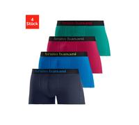 Boxer BRUNO BANANI "Boxershorts für Herren", Herren, Gr. S, 4 Stk., bunt (marine, blau, rot, grün), Jersey, Obermaterial: 95% Baumwolle, 5% Elasthan, unifarben, körpernah, Unterhosen, mit farbigen Mar