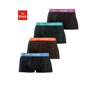 Boxer BRUNO BANANI "Boxershorts für Herren", Herren, Gr. S, 4 Stk., schwarz (schwarz, bedruckt), Jersey, Obermaterial: 95% Baumwolle, 5% Elasthan, unifarben, Unterhosen, mit Kontrast-Webbund (58593069