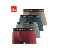 Boxer BUFFALO "Boxershorts für Herren", Damen, Gr. L, 4 Stk., bunt (bordeaux, grau, petrol, khaki), Jersey, Obermaterial: 95% Baumwolle, 5% Elasthan, unifarben, körpernah, Unterhosen, aus Baumwoll-Mix