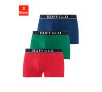 Boxer BUFFALO "Boxershorts für Herren", Herren, Gr. L, 3 Stk., bunt (rot, grün, blau), Jersey, Obermaterial: 92% Baumwolle, 8% Elasthan, unifarben, Unterhosen Boxer, aus Baumwoll-Mix (16910315-L)