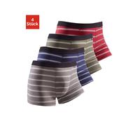 Boxer BUFFALO "Boxershorts für Herren", Herren, Gr. M, 4 Stk., bunt (olivgrün, gestreift, blau, gestreift, bordeaux, gestreift, grau, gestreift), Jersey, Obermaterial: 95% Baumwolle, 5% Elasthan, gest