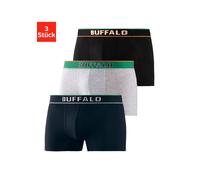 Boxer BUFFALO "Boxershorts für Herren", Herren, Gr. S, 3 Stk., blau (grau, meliert, navy, schwarz), Jersey, Obermaterial: 92% Baumwolle, 8% Elasthan, unifarben, Unterhosen Boxer, aus Baumwoll-Mix (263