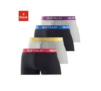 Boxer BUFFALO "Boxershorts für Herren", Herren, Gr. S, 4 Stk., schwarz (schwarz, grau, meliert), Jersey, Obermaterial: 95% Baumwolle, 5% Elasthan, unifarben, körpernah, Unterhosen Boxer, aus Baumwoll-