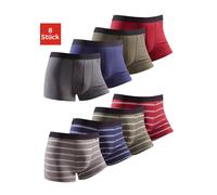 Boxer BUFFALO "Boxershorts für Herren", Herren, Gr. S, 8 Stk., bunt (gestreift, olivgrün, blau, bordeaux, grau), Jersey, Obermaterial: 95% Baumwolle, 5% Elasthan, gestreift, unifarben, Unterhosen, mit