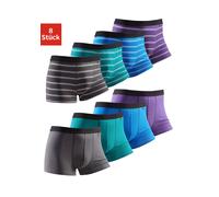 Boxer BUFFALO "Boxershorts für Herren", Herren, Gr. XL, 8 Stk., bunt (grün, blau, lila, dunkelgrau), Jersey, Obermaterial: 95% Baumwolle, 5% Elasthan, gestreift, unifarben, Unterhosen, mit kontrastfar