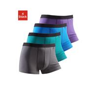 Boxer BUFFALO "Boxershorts für Herren", Herren, Gr. XXL, 4 Stk., bunt (grün, blau, lila, dunkelgrau), Jersey, Obermaterial: 95% Baumwolle, 5% Elasthan, unifarben, Unterhosen, mit schwarzem Webbund (16