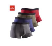 Boxer BUFFALO "Boxershorts für Herren", Herren, Gr. XXL, 4 Stk., bunt (olivgrün, blau, bordeaux, grau), Jersey, Obermaterial: 95% Baumwolle, 5% Elasthan, unifarben, Unterhosen, mit schwarzem Webbund (