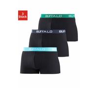 Boxer BUFFALO "Boxershorts für Jungen", Jungen, Gr. 164, 3 Stk., blau (schwarz, türkis, schwarz, grün, schwarz, marine), Jersey, Obermaterial: 95% Baumwolle, 5% Elasthan, unifarben, körpernah, Unterho